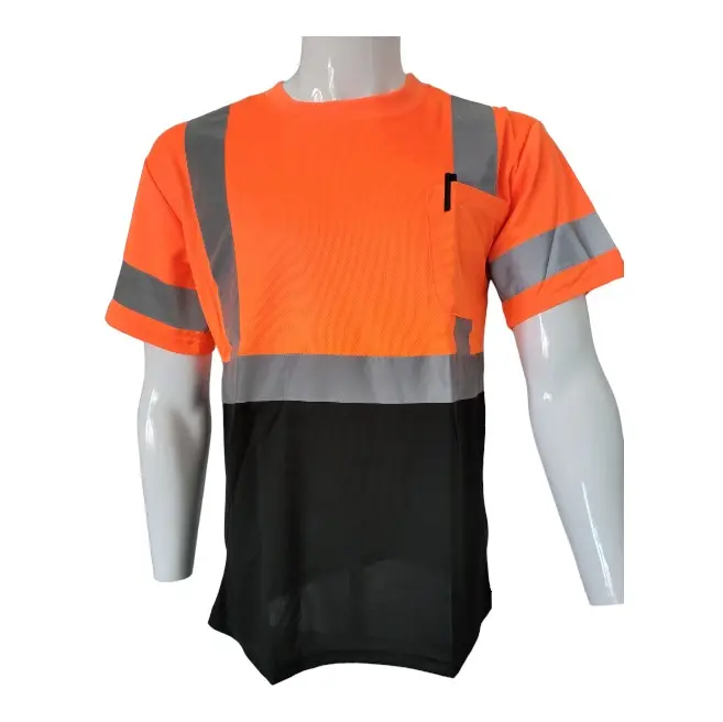 Orange/Black Short Sleeve Safety Shirt, Fabric, Workwear, Safety Light Tops, Safety Work Outerwear