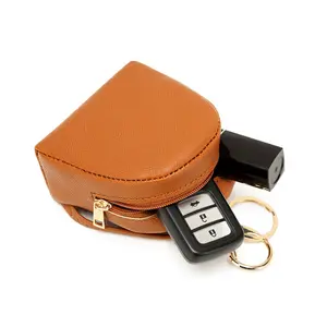 Cute PU Zero Wallet Korean Style Earphone Bag, Mini Coin Purse, Leather Keychain Holder, Adorable Storage Bag for Daily Use