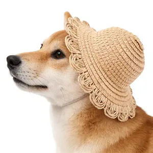 1pc Mini Straw Hat for Pets, Cat and Dog Sun Protection Woven Cap, Colorful Handmade Pet Accessory, Cute Small Grass Hat for Animals