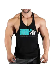 Men's Deep Cut Gym Tank Top, Gorilla Silhouette Print, Quick Dry Breathable Sleeveless Workout Stringer for Fitness Training