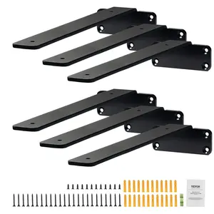 VEVOR Shelf Bracket, TikTokShopBlackFriday, 12”L x 4”W x 1.6”H 6 Pcs, Heavy Duty Floating Shelf Brackets, Brackets for Shelves, 5mm Thick Matte Black L Shelf Bracket,Steel Shelving Brackets with 160 lbs Load Capacity