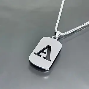 Hip Hop Stainless Steel A-Z Initial Necklace Minimalist Geometric Hollow Pendant Jewelry for Men Women Gift