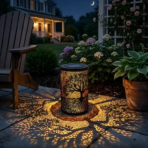 Solar Outdoor Decorative Iron Lantern - Hollow Tree-Shaped Design, Weather-Resistant, Home Improvement Lighting for Patio