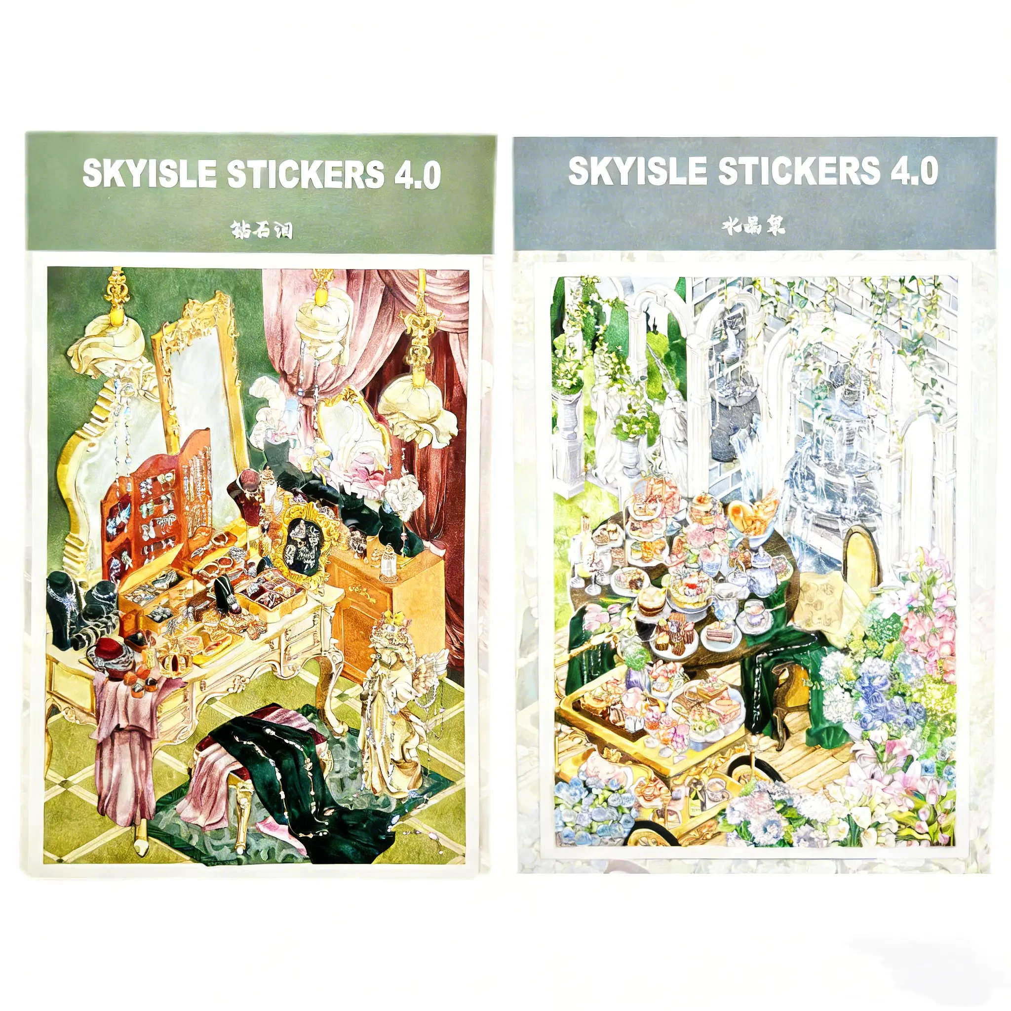 SkyIsle Stickers 4.0 Limited Edition Sparkly Sticker Packs - Diamond Tears, Shimmering Vanity Table Scene, 2 Sheets Unisex DIY Stress Relief Toy for Scrapbooking, Stamping, Any Project, Relieve Stress