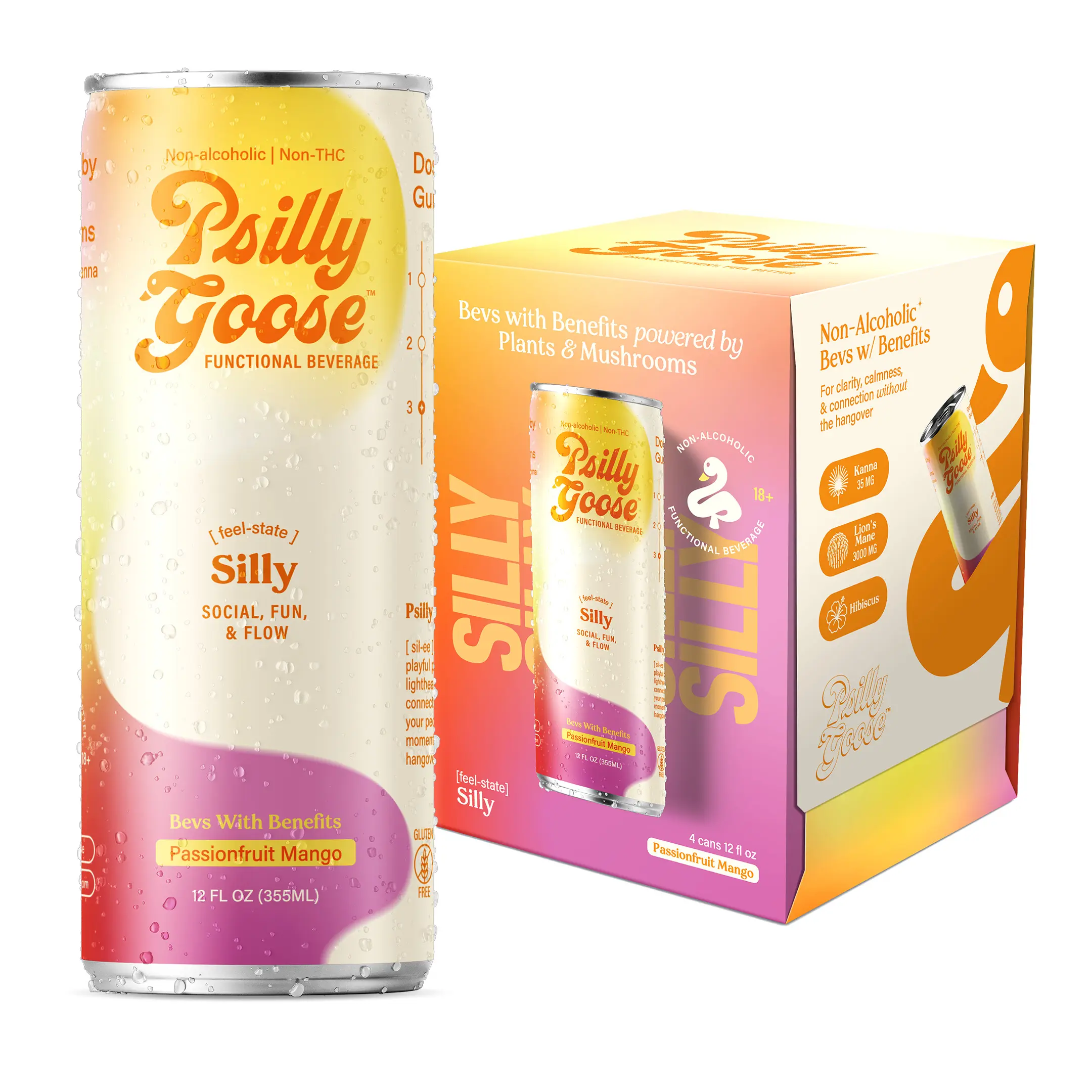 Psilly Goose 4-Pack – Infused, Non Alc Drink - Passionfruit Mango (Silly)