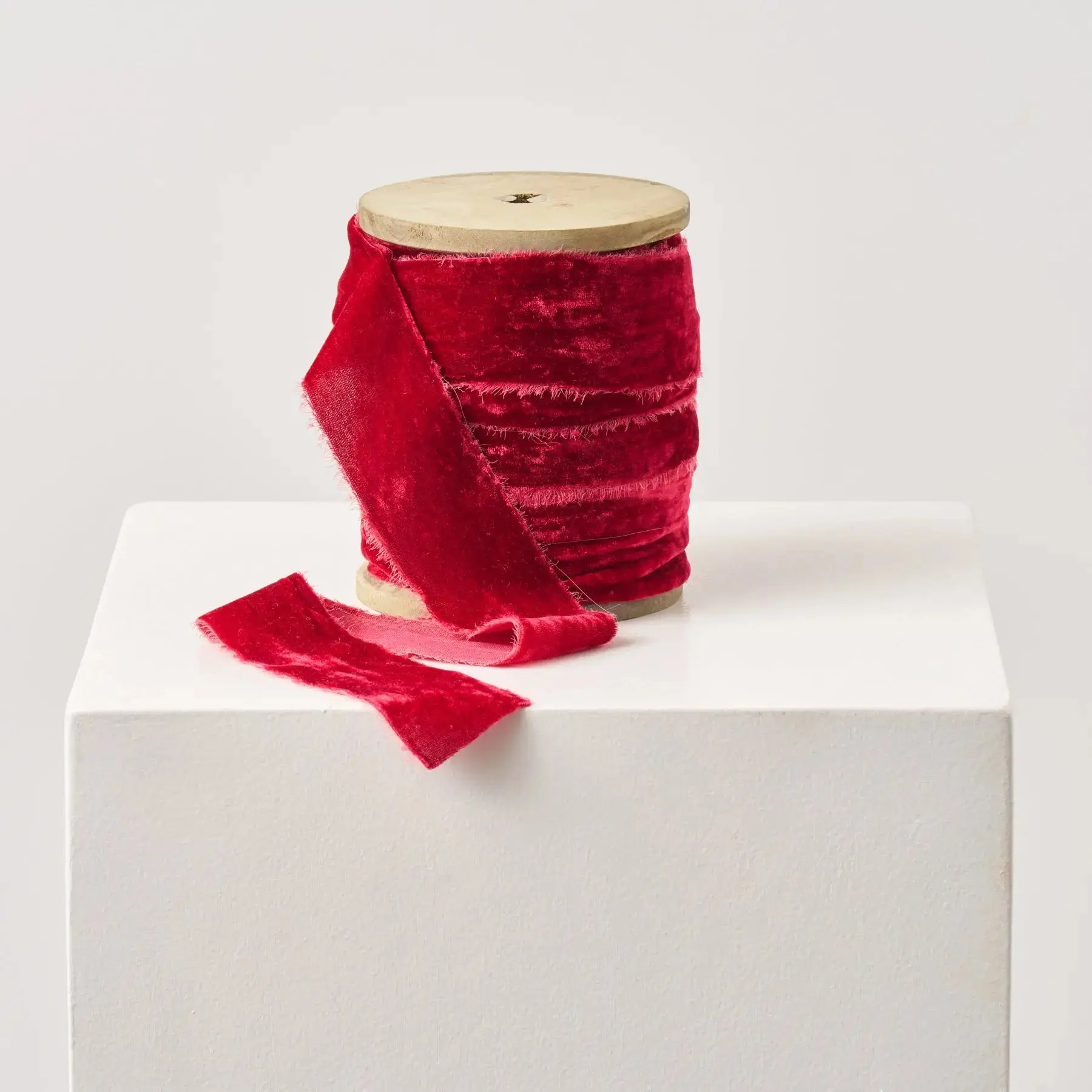 Burgundy Red Raw Edge Frayed Velvet Ribbon - Available in Spool or 3yd Cut