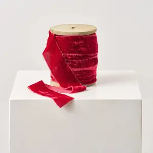 Burgundy Red Raw Edge Frayed Velvet Ribbon - Available in Spool or 3yd Cut