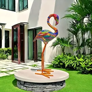 Colorful Cartoon Flamingo Statue, Resin Handicraft Ornament, Versatile Garden Decor, No Electricity Needed, Ideal for Birthday & Holiday Gifts