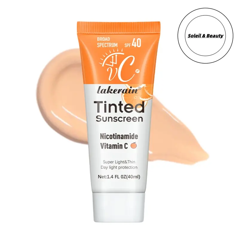 Tinted Facial Sunscreen Cream SPF40, 40ml - Vitamin C & Niacinamide, Lightweight, Non-Greasy, Waterproof, Moisturizing Sun Lotion for Daily Skin Tone Evening & Dry Skin Sun Protection