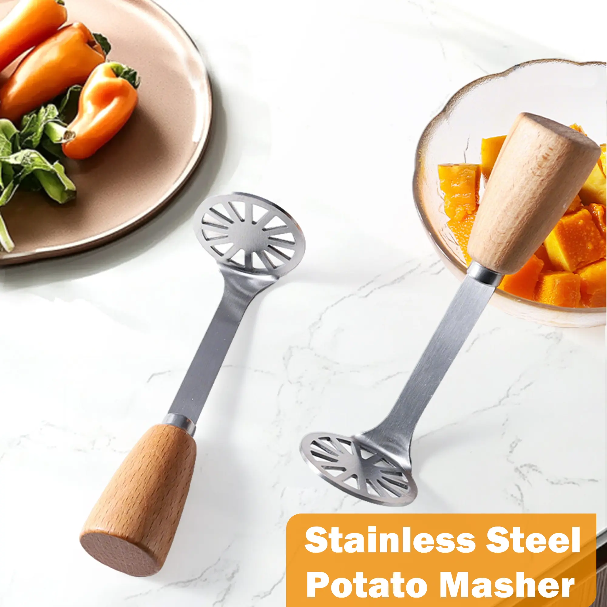 2 Count High Performance Mini Masher Set for Potatoes Avocados and Beans Stainless Steel Wood Handle