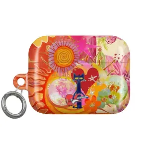 Colorful Psychedelic Art Phone Case with Guitar Cat Retro Flower Design Petee the Cat Airpods Case g Airpods / Airpods Pro / Airpods Max Cases Cute Gift Idea Unisex Airpod case