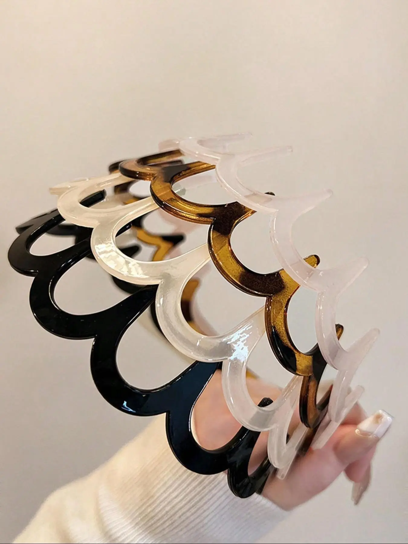 4pcs U-Shaped Wave Comb Forehead Hairband, Wavy Headband, Fashion Headband, Anti-Slip Fine Transparent Headband, Unisex Leopard Pattern, Casual Style, All-Season Hair Accessory, No Slip Headbands