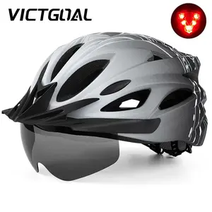 VICTGOAL Bike Helmet with Magnetic Goggles & Visor, LED Light Lightweight Cycling Helmet for Men Women, Adjustable MTB Road Bike Ebike Scooter Helmet