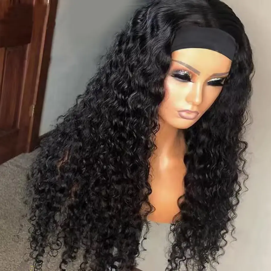 MYLOCKME Wigs Headband Wig Deep Wave Human Hair None Lace Front Wig Human Hair Machine Made Wigs Glueless Curly Hair Headband Half Wigs For Black Women Human Hair Natural Color   #SummerVibes#tiktokshopspringglowup