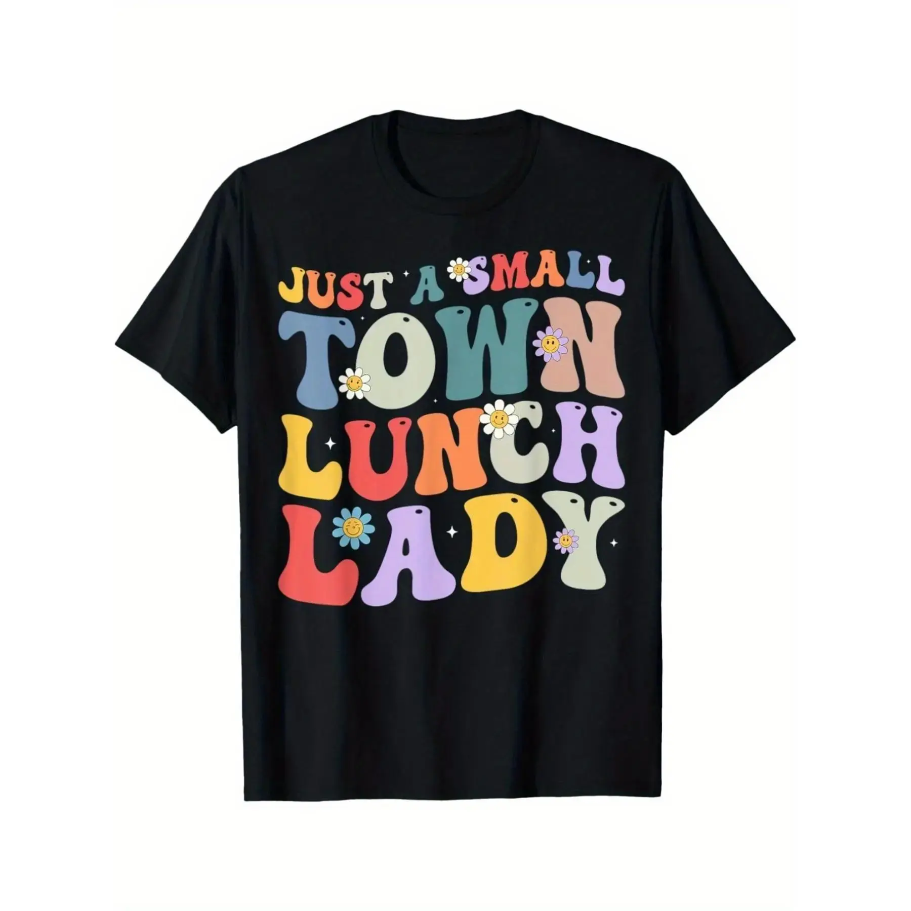 Men's 100% Cotton Graphic T-Shirt with "Lunch Lady" Print - Simple Short Sleeve Athletic Tops for Casual Daily Wear, Lettering, Basic, Round Neck