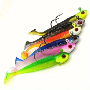 5pcs/set Long Casting Fake Bait T-tail Lure Bait, Fishing Gear Head Hook Soft Bait Long Throw Bait, Fishing Lures