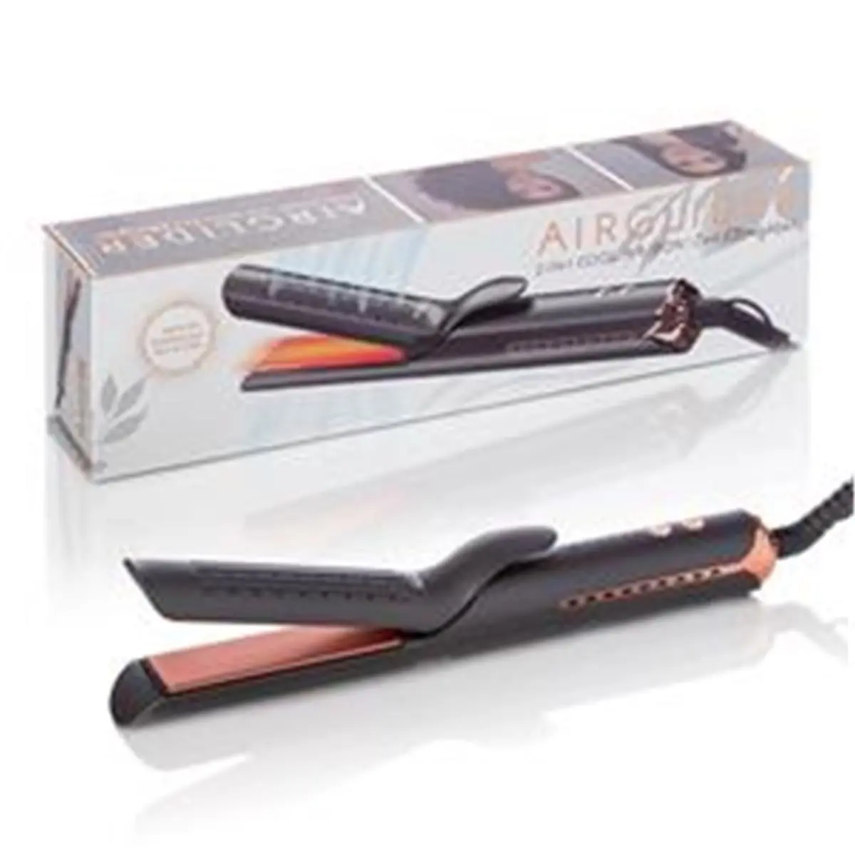 2-in-1 Curler and Straightener with Cool Air Tech for Healthy Hair, Creates Long-Lasting Curls and Silky Straight Hair, Dual Voltage with Auto Shut Off, Gray & Rose Gold, Curly Hair, Easy Curls