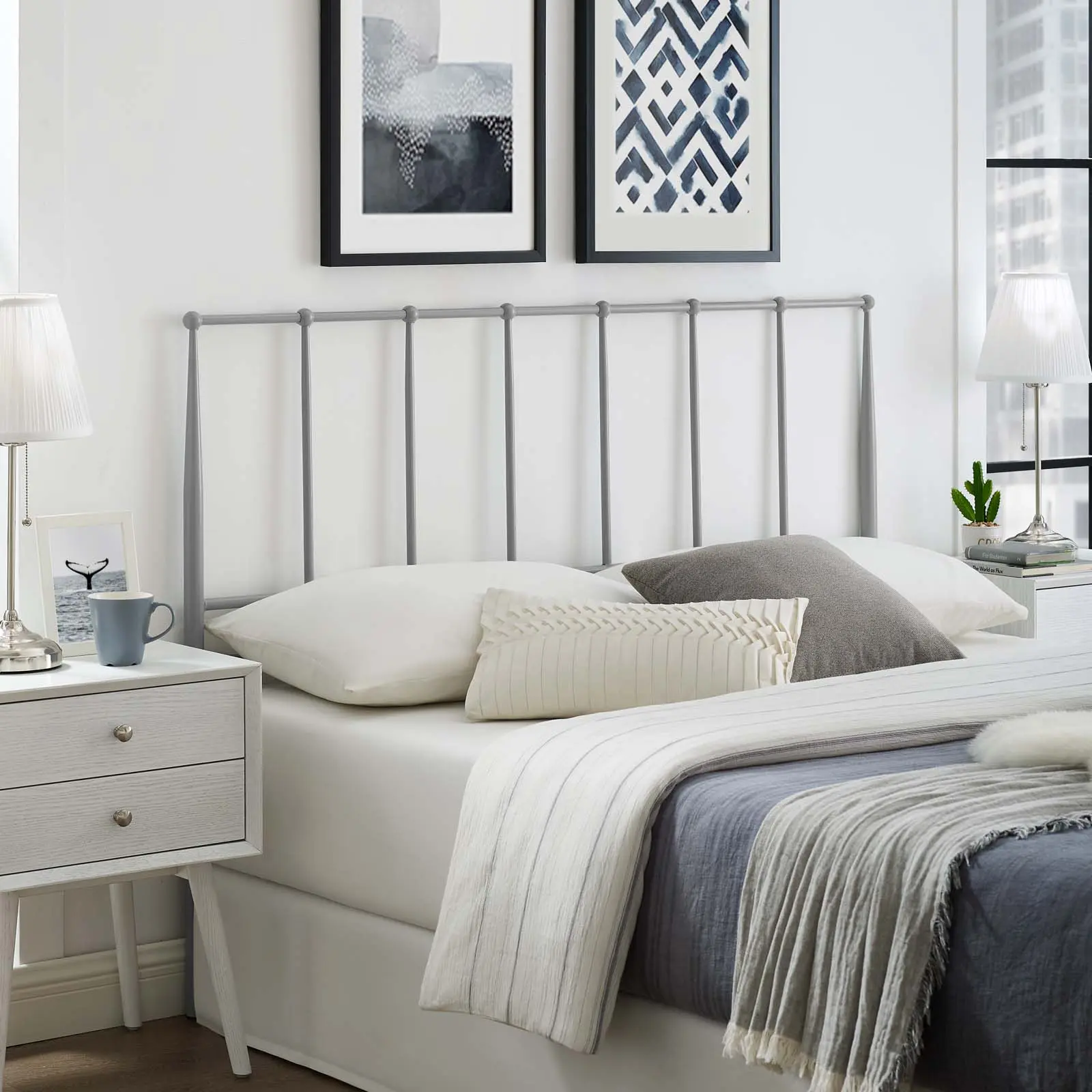 Modway Kiana Full Metal Stainless Steel Headboard in Gray