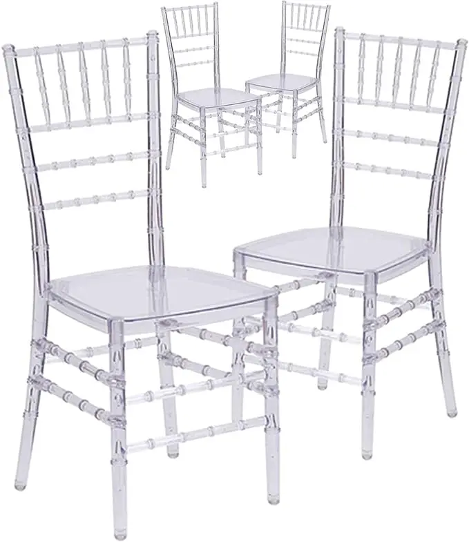 Set of 4 Clear Acrylic Chiavari Chairs, Modern Dining Chair, Accent Event Ghost Chairs for Wedding Party Event Reception (Clear)