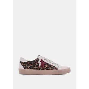 SHUSHOP Women's Paula Closed Round Toe Leopard Print Faux Suede-Faux Leather Low-Top Sneaker Shoe - Contrast Star Patch, Removable Padded Insole, Rubber Sole, Casual Women's Sneakers Footwear