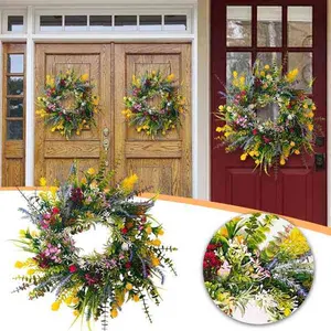 Spring Artificial Flower Wreath 45cm Large Door Hanging Farmhouse Wall Decor Floral Hoop Eternal Flower Decoration for Front Door Living Room Wedding Party Ornament