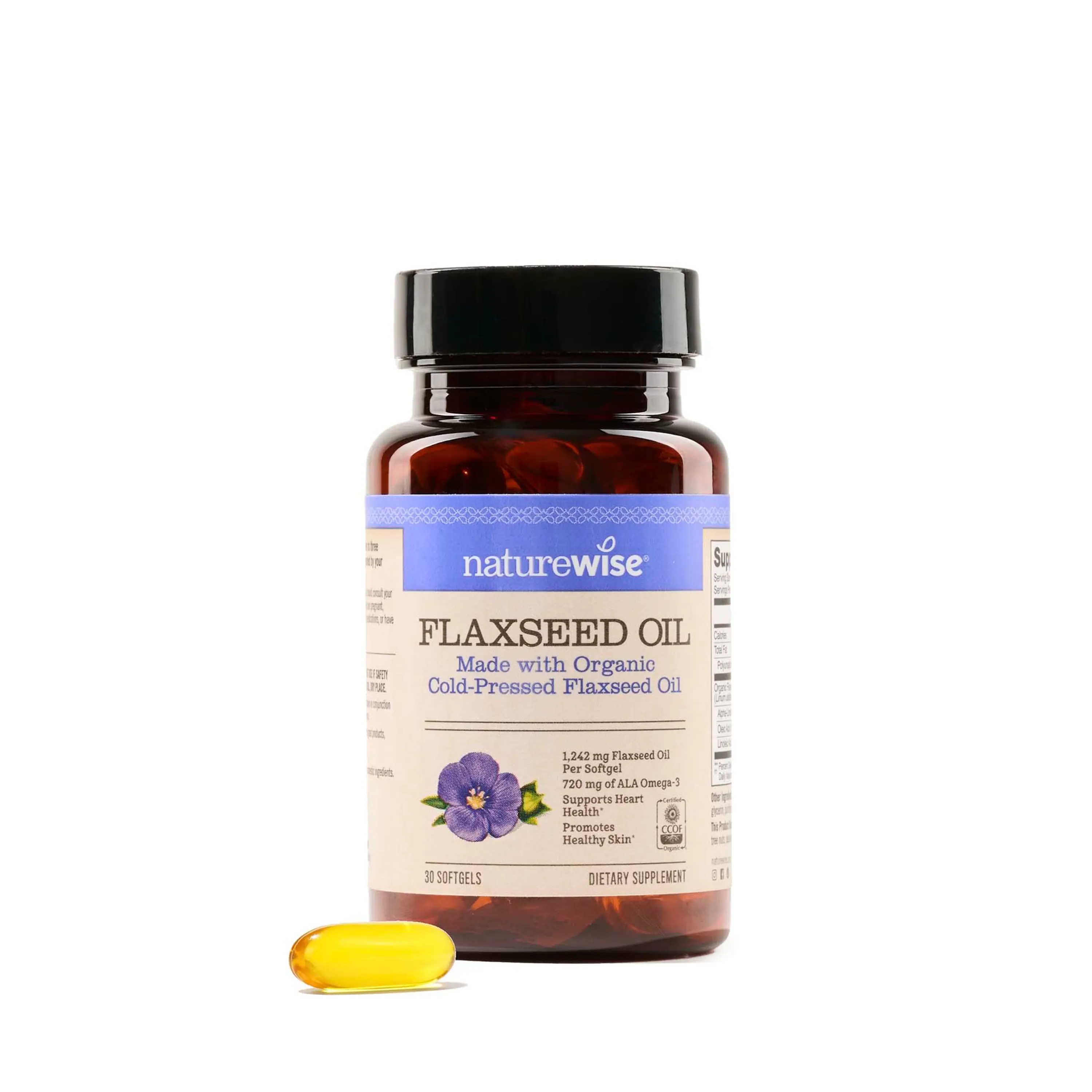 NatureWise Certified Organic Flaxseed Oil Capsules - Fish-Free Omega-3 with ALA, Gluten-Free Cold-Pressed Non-GMO Dietary Supplement for Immune & Heart Health, Third-Party Tested USA Manufactured
