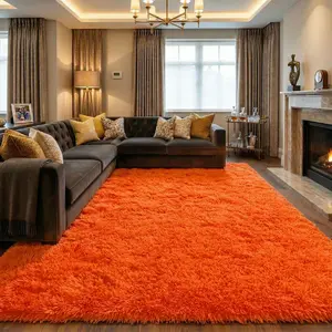 Living Room Carpet, Orange Fluffy Plush Rug, Modern-Style Soft & Large-Sized, Non-Slip Indoor Floor Carpet For Home Decoration, Perfect For Bedroom, Dining Room, Farmhouse-Style Space And Home Office Decor