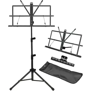 Music Stand - 2 in 1 Dual-Use Desktop Book Stand Folding Music Holder Portable and Lightweight with Music Sheet Clip Holder & Carrying Bag Suitable for Instrumental Performance (Black)