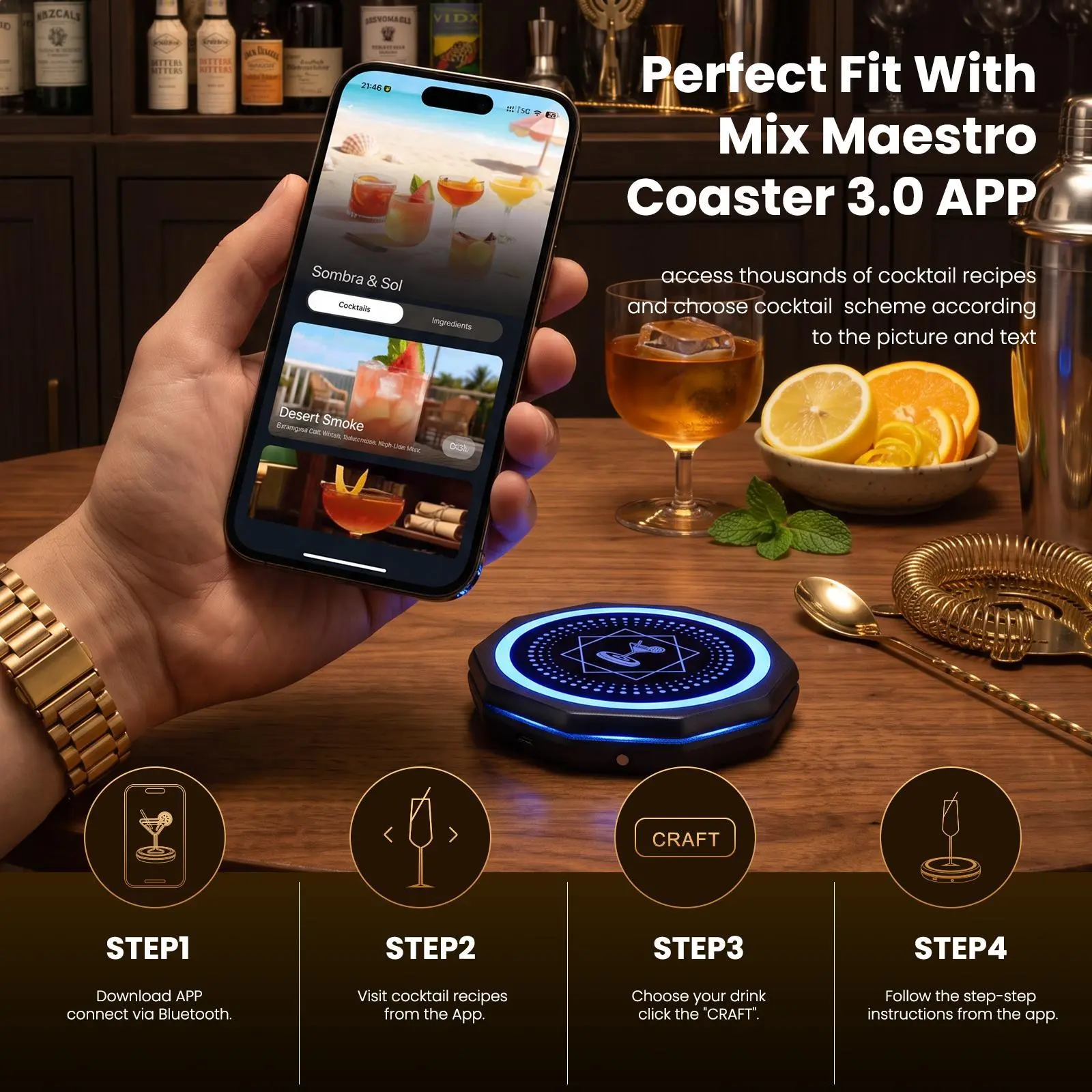 New Arrival Smart Cocktail Maker Portable Cocktail Maker & Drink Mixer, App Controlled Automatic Cocktail Mixing Machine with 1000+ Recipes for Cocktails & Mocktails Utensils