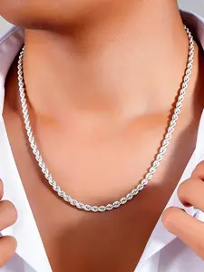 Women's Silver Color Twist Chain Necklace Bracelet Set, Classic Versatile Daily Wear, Perfect Gift Choice, All Seasons Accessories