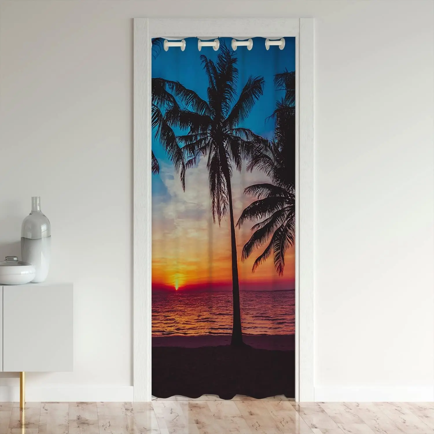 Feelyou Tropical Botanical Blackout Privacy Doorway Curtain - Hawaiian Palm Tree Design, 30%-50% Blackout, Privacy-Focused, Soft, Cozy Insulated Thermal Door Cover, Blackout Privacy Curtains, Botanical Curtains