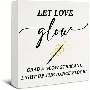 Christmas Halloween Decoration， Let Love Glow Sign Wedding Reception and Event Party Table Decor Wooden Home Sign Desk Decor - 5 X 5 Inches