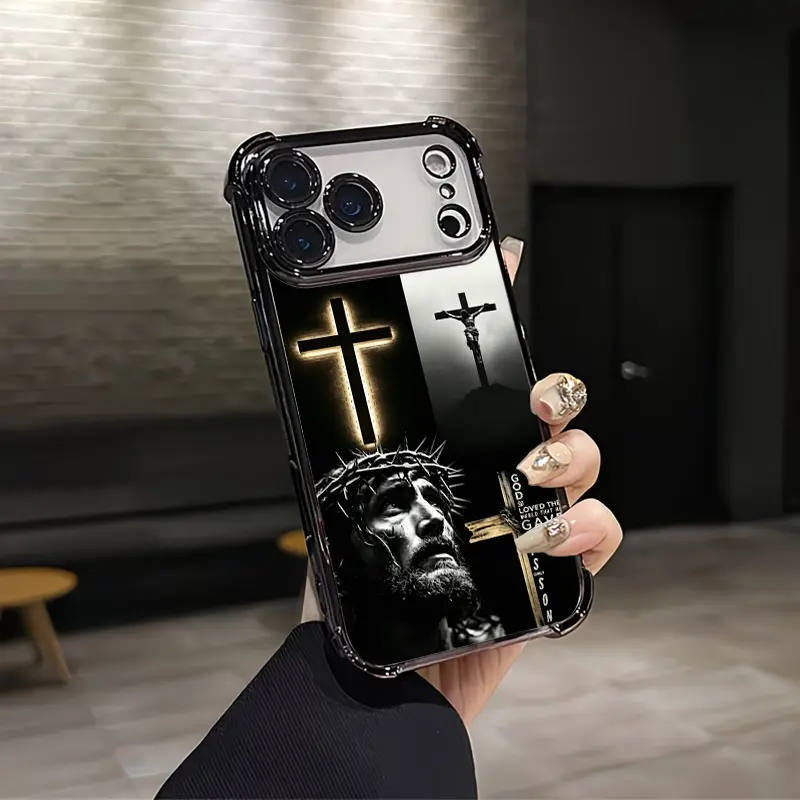 Vintage Jesus Crown of Thorns Cross Religious Aesthetic Phone Case, Multi-Model Soft Silicon TPU Cover with Airbag Corners, Drop-Proof Shockproof Protector for iPhone 17/16/15/14/13/12 Plus Pro Max Ultra & Samsung 22/23/24/25 Plus Pro Max Ultra