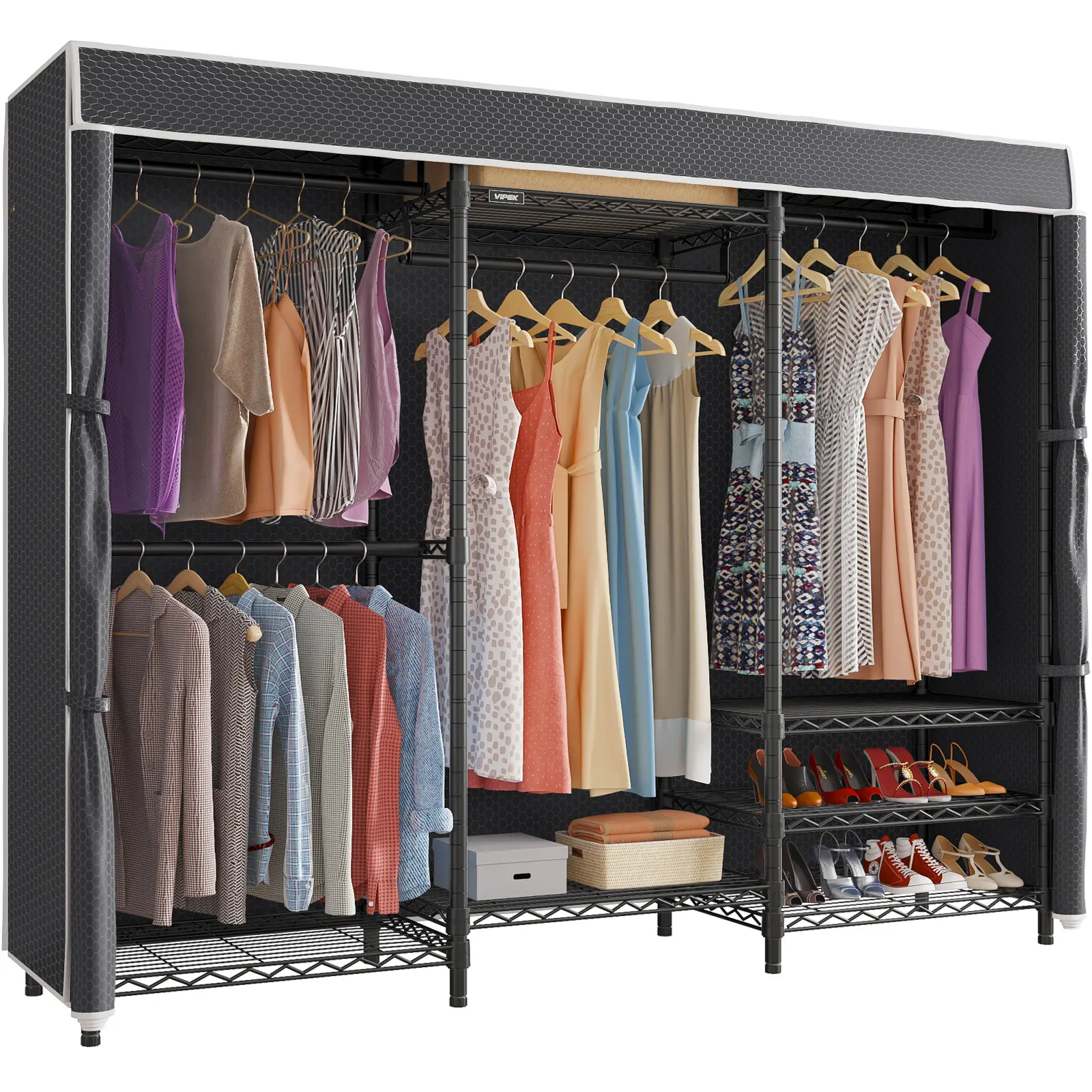 VIPEK V5C Covered Steel Wardrobe Storage - Heavy-Duty Freestanding Portable Clothes Closet with Adjustable Shelves, Easy-Clean Fabric for Upkeep, 800LBS Load Capacity Frame That Stays Steady, Assembly Required Furniture for Small Spaces, Minimalist Home