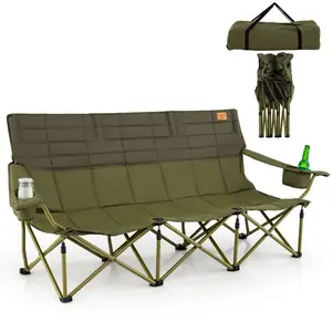 2-3 Seater Folding Camping Chair Portable Padded Outdoor Sofa with Cup Holders Heavy Duty 660-900 LBS Capacity for Camping Beach Picnic RV Travel
