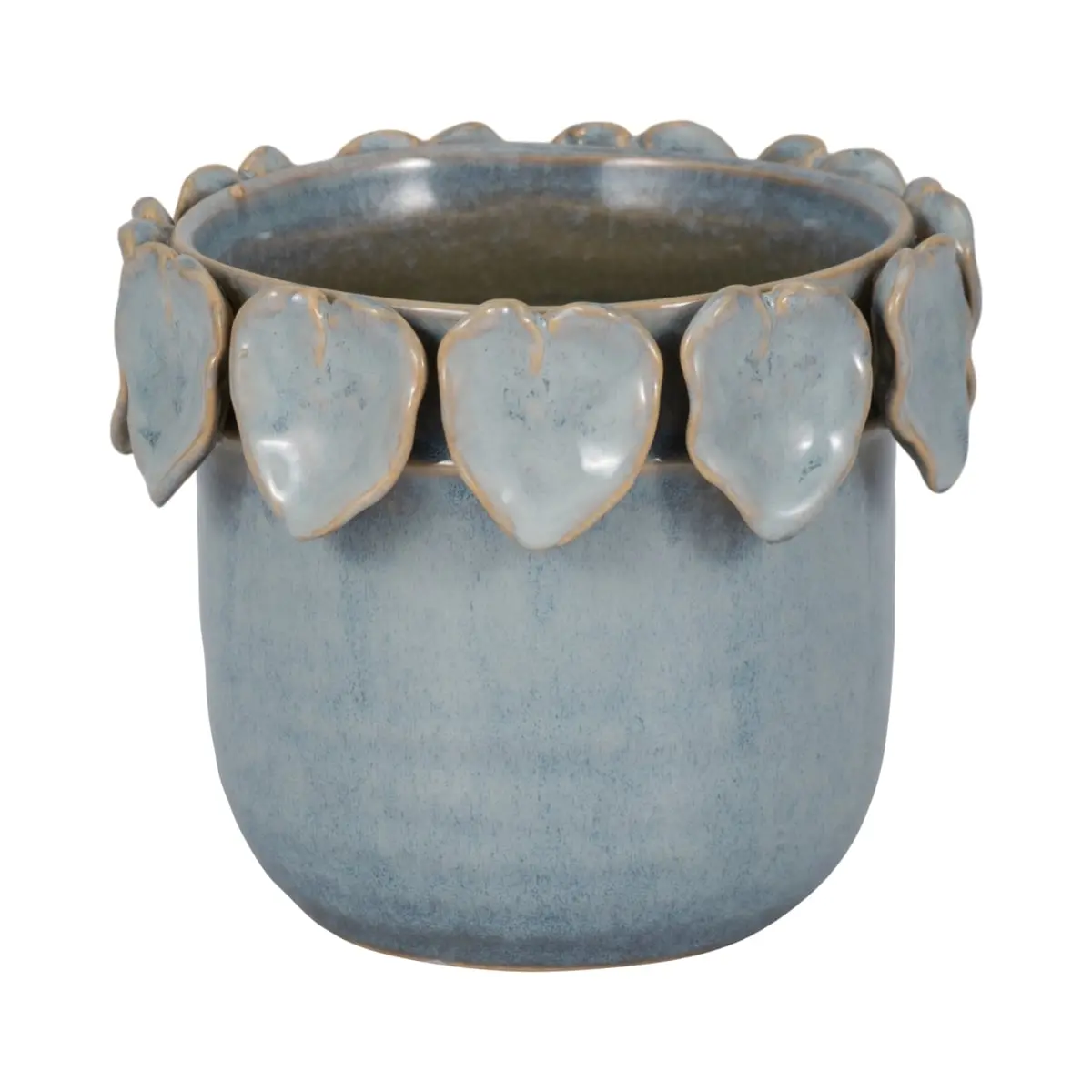 Sagebrook Home 6 in. Blue Ceramic Garden Planter - High-Quality Round Leisure Flower Pot with Ceramic Leaf Applique, Model 20245-02, Ceramic Leaf Applique Planter