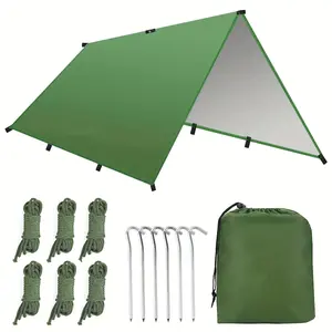 10'×10' Large Camping Hammock Tarp, Portable Mini Tarp, UV Resustant, Waterproof Portable Instant Canopy, Windproof Rainproof Tent Rain Fly, Sunshade, Multi-Person Tent Tarps, Attached Carry Bag, Hammock Accessory, Camping Essentials,