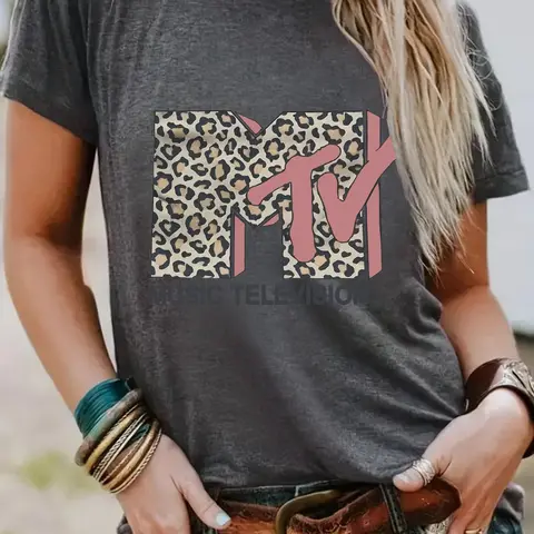 Women's Leopard Print Round Neck Graphic Tee, Vintage Trendy Casual Streetwear Short Sleeve T-shirt for Daily Wear, Ladies Summer Outfit