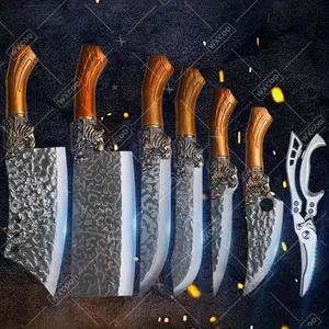 7Pcs, Professional Kitchen Chef Knife Set, Handmade Forged Knife Stainless Steel Chef Knife Boning Knife Cutting Fish Butcher Kitchen Scissors