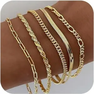 Tewiky Trendy Thin Dainty Stackable Cuban Link Paperclip Chain Bracelet Pack Fashion Accessories maximalist jewelry Bracelets for Women Waterproof,  Jewelry Sets Gift,Elegant Minimalist Bangle Gift，Valentine's Day Gift