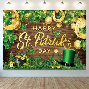 St Patricks Day Theme Backdrop, 1 Count Green Grass & Coin Pattern Backdrop, Party Decoration Banner for Home Living Room Bedroom, Ornaments