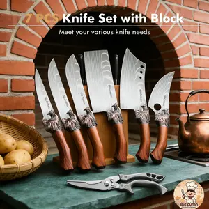 7-piece kitchen knife set, including chef's knife, bone chopping knife, butcher's knife, kitchen scissors, a versatile set that can cut various ingredients such as duck and fish, and is a holiday gift