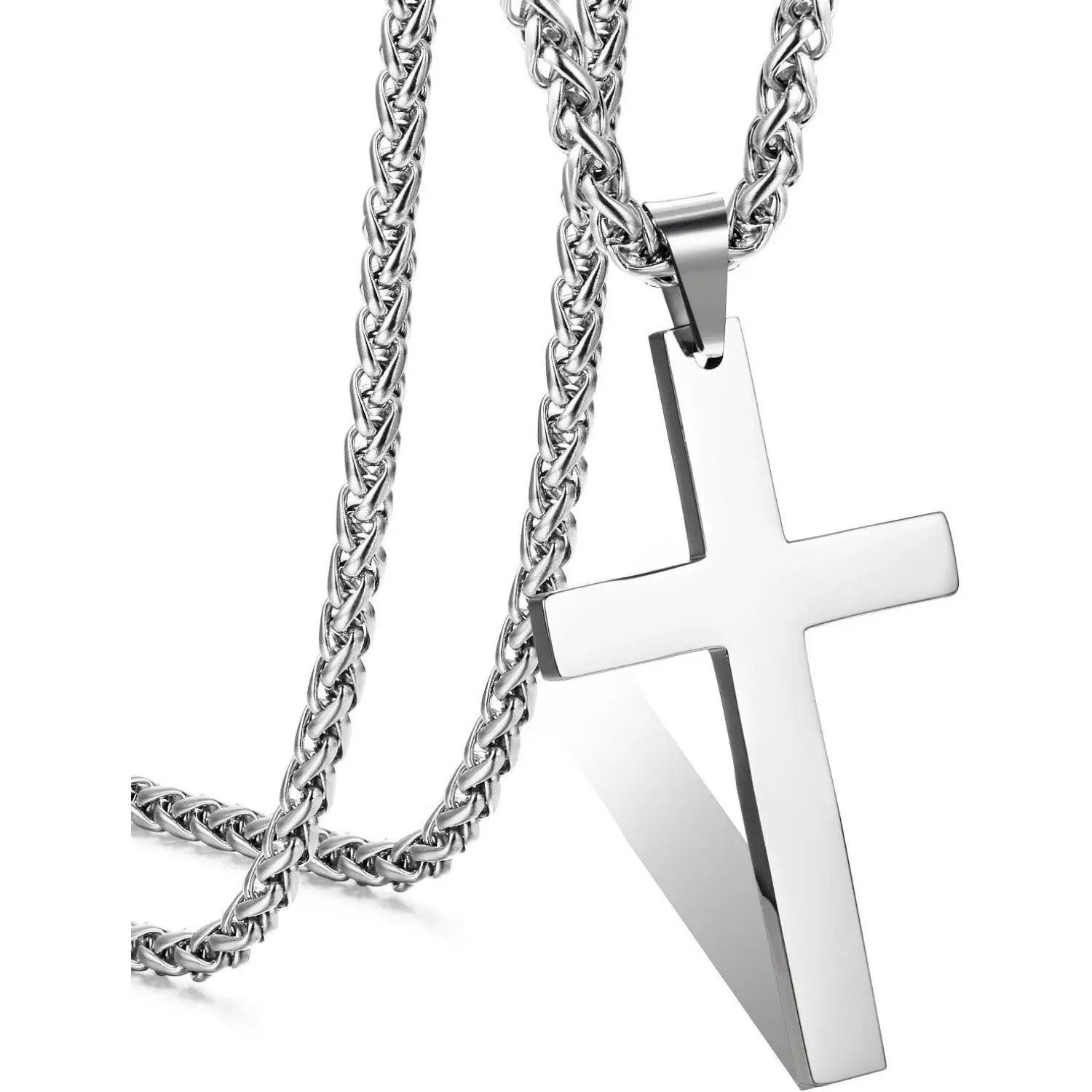 Florideco Stackable Silver FLORIDECO Stainless Steel Cross Pendant Chain Necklace Silver Color for ...