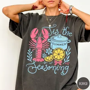 [Sale Up To 50%] Tis The Seasoning Comfort Colors® T-Shirt, Funny Retro Summer Shirt, Coastal Summer Tee, Lobster Shirt, Crawfish Boil Tee, Seafood Shirt, Graphic Streetwear T-shirt