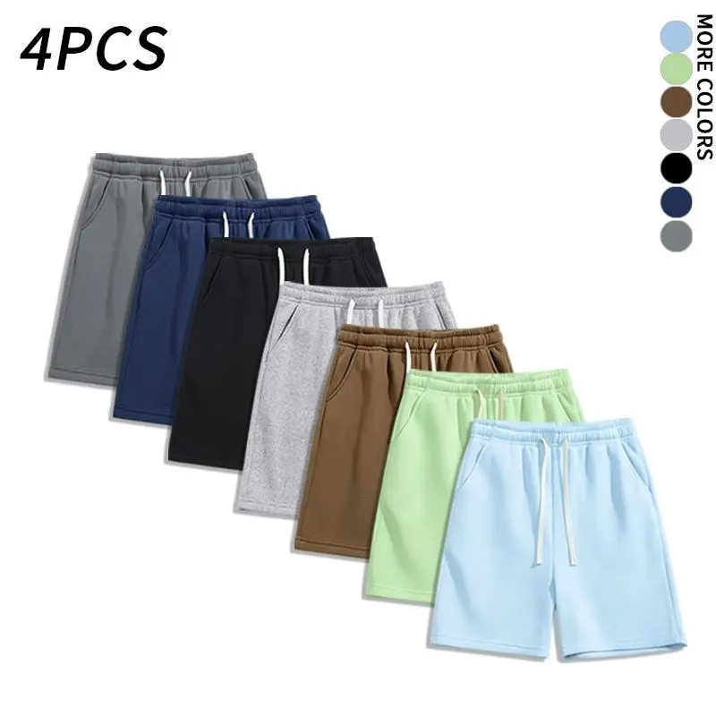 4PACK heavyweight, drapey athletic shorts — loose straight mid-thigh sweat shorts in dark gray and light gray, versatile casual pants