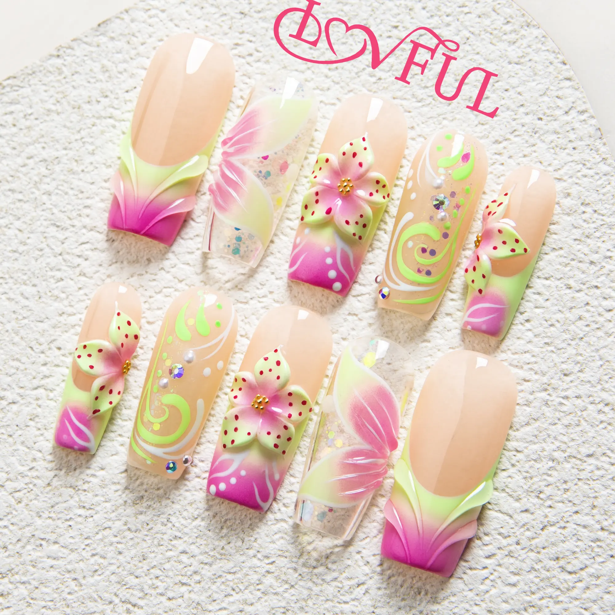 Lovful | H607 Flower Child, Heartbreaker Handmade Acrylic Press On Nails | 10PCS Reusable Salon Quality 2025 New #DealsForYouDays