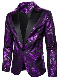 Men's Vintage Floral Leaf Fitted Suit Jacket, Durable Fabric, Ideal Gift Choice, Perfect for Weddings, Parties, Performances, All Seasons Wear