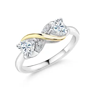 Gem Stone King Moissanite and Gemstone Birthstone Eternal Love Infinity Ring for Women with Lab Grown Diamond Accent | 925 Silver 10K Yellow Gold | Heart 5MM & Round 1.3MM | Two-Tone Wedding Anniversary Promise Ring