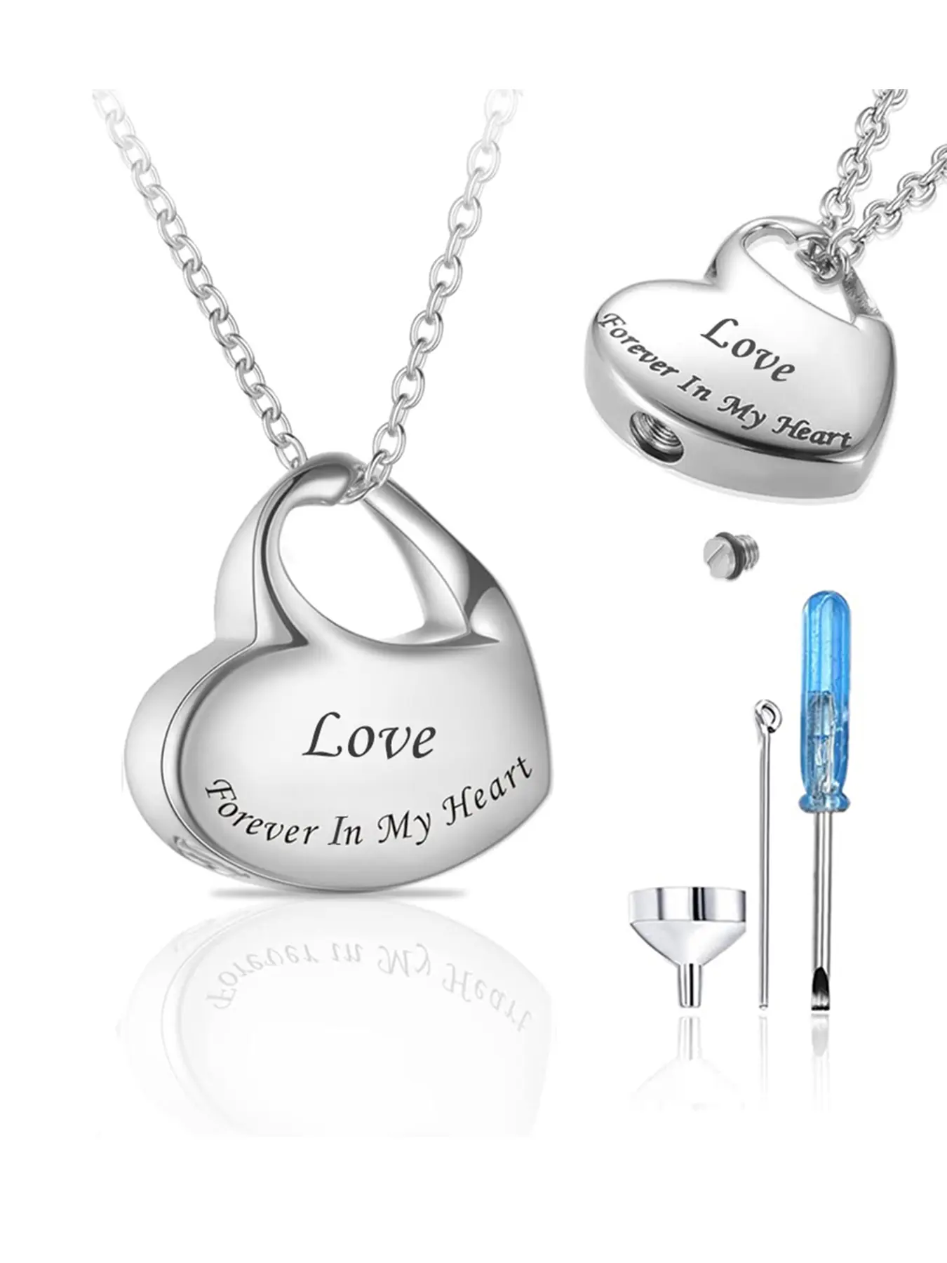 Mother's Day Gift Cremation Urn Necklace for Ashes Urn Jewelry,Forever in My Heart Love Carved Stainless Steel Keepsake Waterproof Memorial Pendant for mom & dad with Filling Kit…