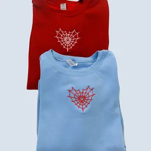 Heart Spiderweb Embroidered Customizable Sweatshirt / Hoodie heartstitchsweatshirt Womenswear Menswear Unisex Stylish Sweaters Top Matching Set Pullover Casual Couples Gift for Him and Her Personalized Anniversary Valentine Cotton Crewneck